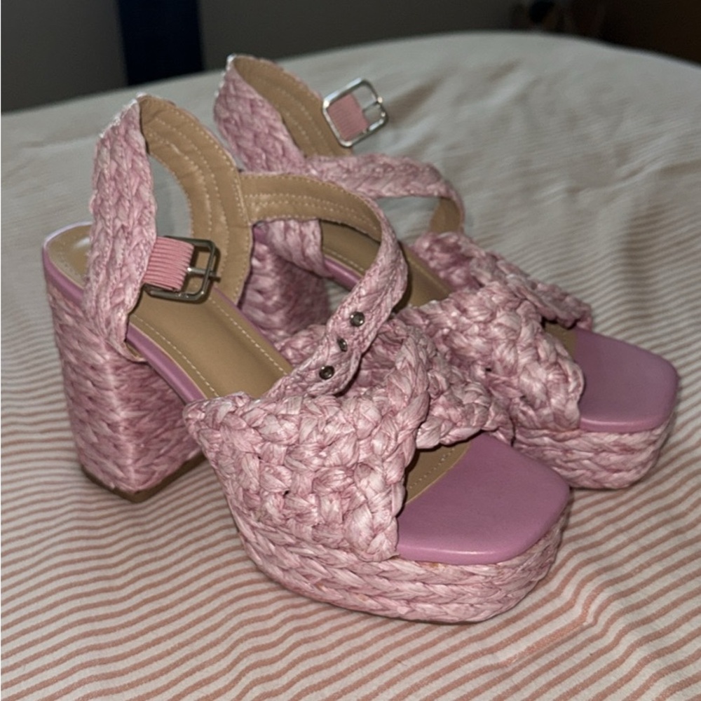 Pink Woven Platform Sandals